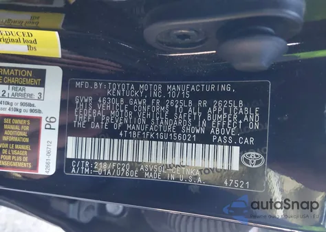 2016 Toyota Camry Le from USA, damaged, VIN 4T1BF1FK1GU156021